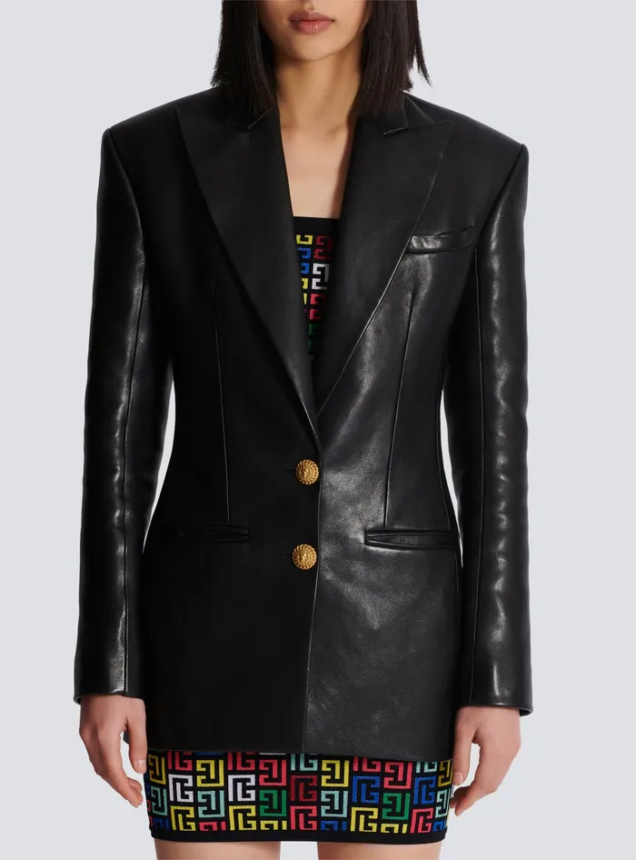Balmain 2button Leather Jacket Black Women Jackets And Blazers