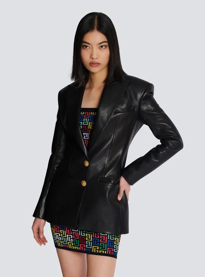 Balmain 2button Leather Jacket Black Women Jackets And Blazers