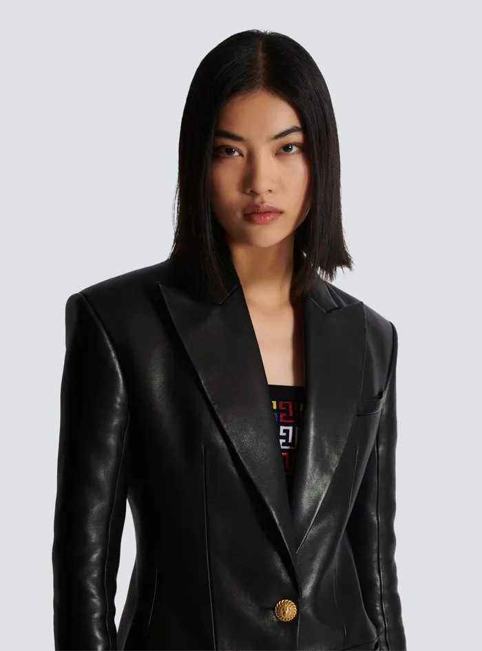 Balmain 2button Leather Jacket Black Women Jackets And Blazers