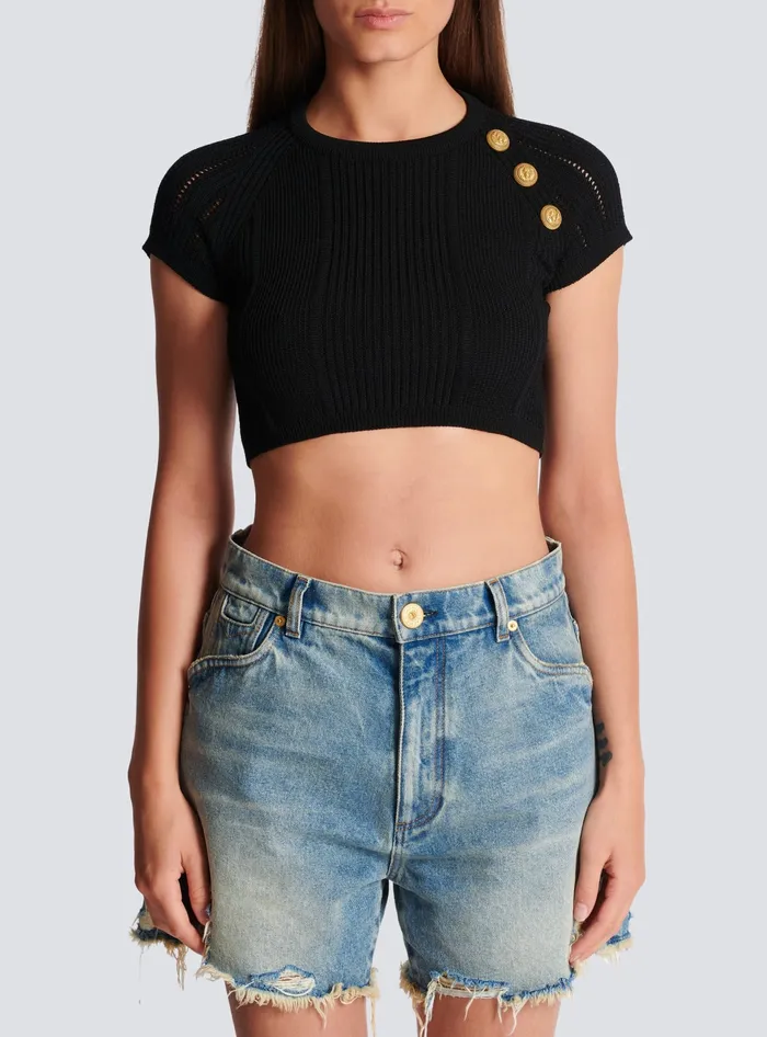 Balmain 3button Fine Knit Top Black Women Tops And Shirts