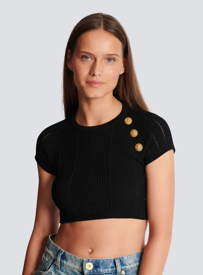 Balmain 3button Fine Knit Top Black Women Tops And Shirts