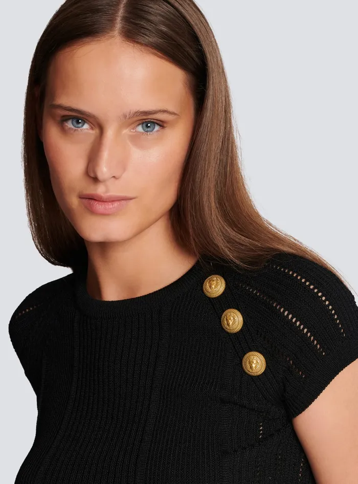 Balmain 3button Fine Knit Top Black Women Tops And Shirts