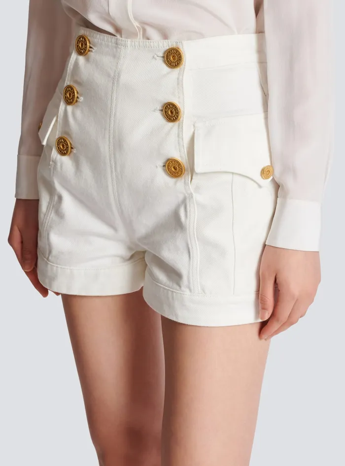 Balmain 6button Denim Shorts White Women Denim