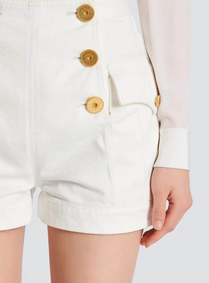 Balmain 6button Denim Shorts White Women Denim