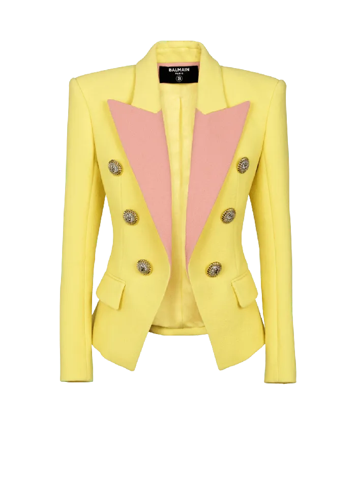 Balmain 6button Double Crepe Twotone Jacket Yellow Women Jackets And Blazers