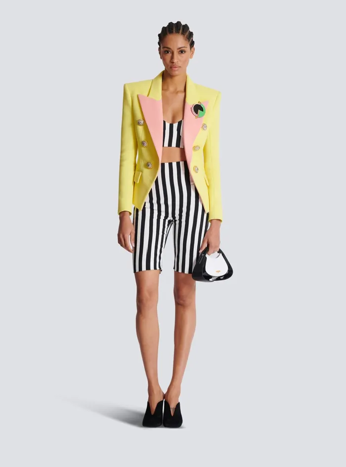 Balmain 6button Double Crepe Twotone Jacket Yellow Women Jackets And Blazers