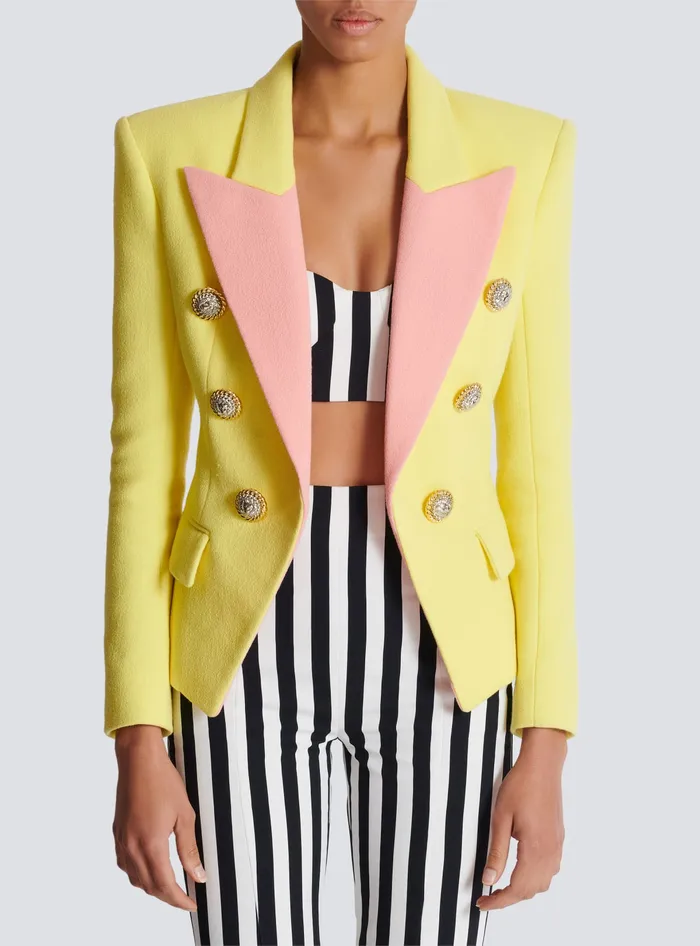 Balmain 6button Double Crepe Twotone Jacket Yellow Women Jackets And Blazers
