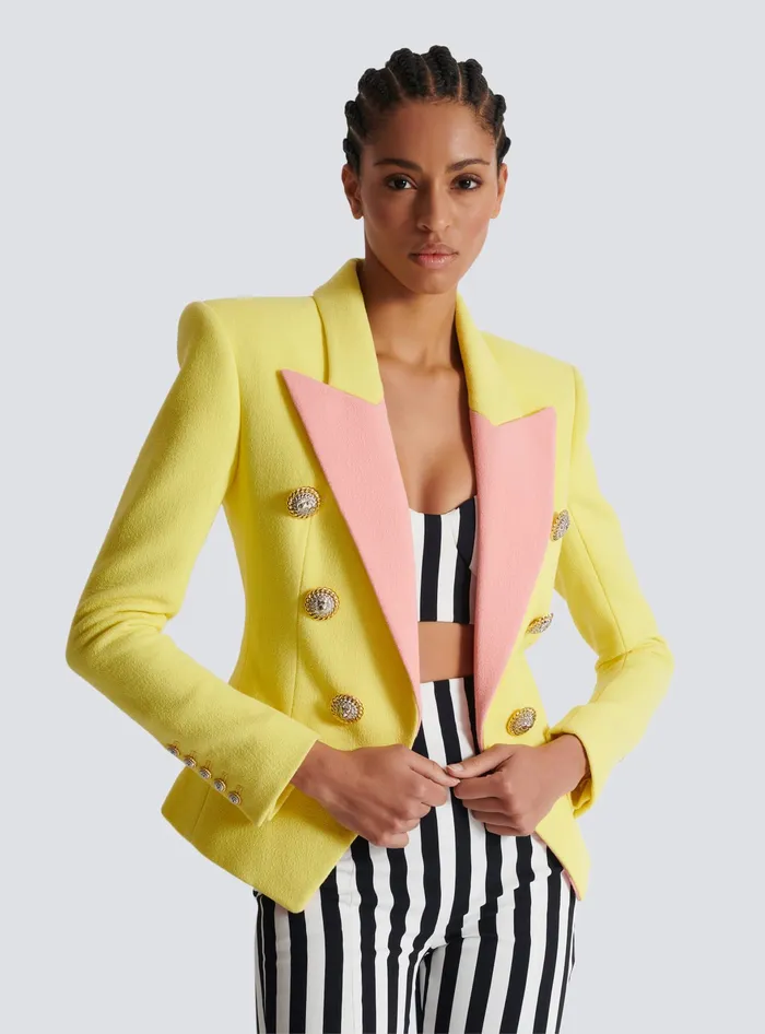 Balmain 6button Double Crepe Twotone Jacket Yellow Women Jackets And Blazers