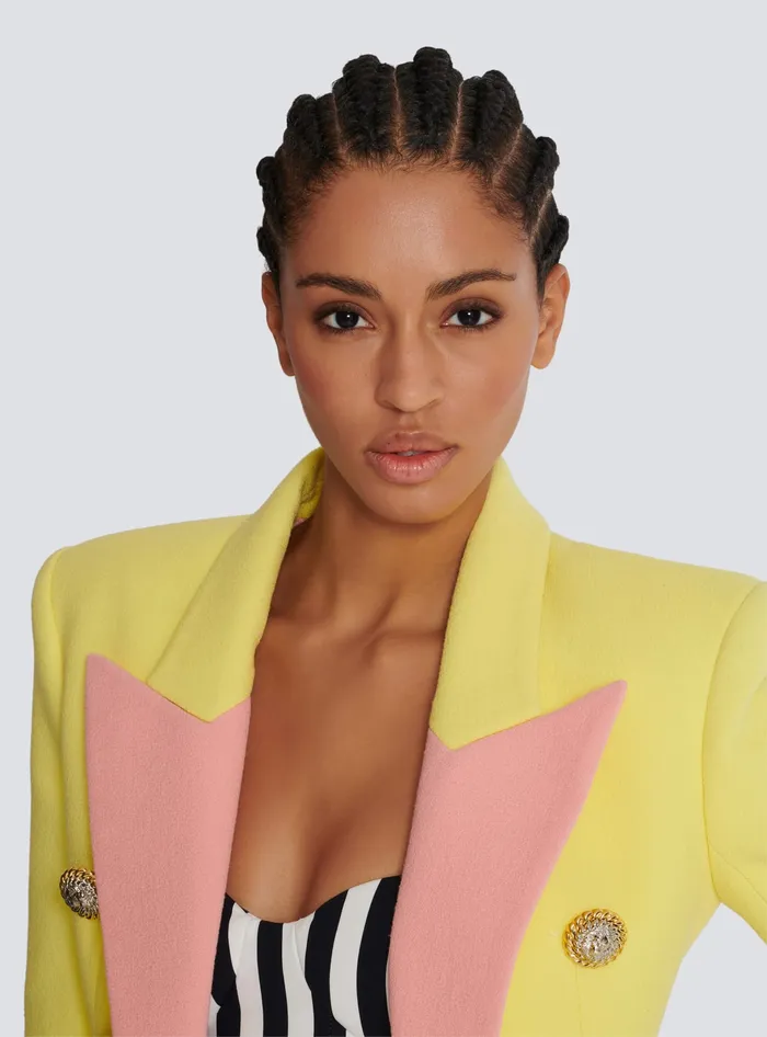 Balmain 6button Double Crepe Twotone Jacket Yellow Women Jackets And Blazers