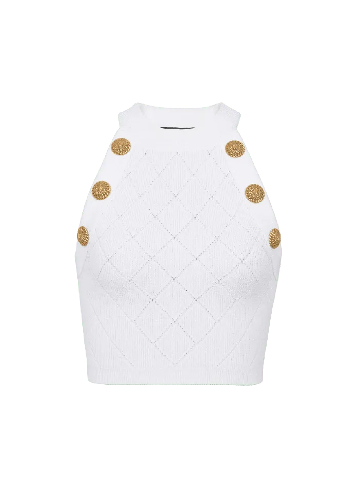 Balmain 6button Knit Tank Top White Women Tops And Shirts