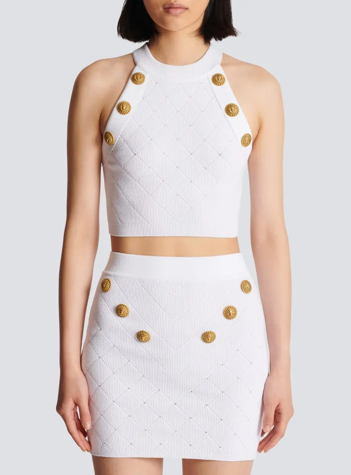 Balmain 6button Knit Tank Top White Women Tops And Shirts
