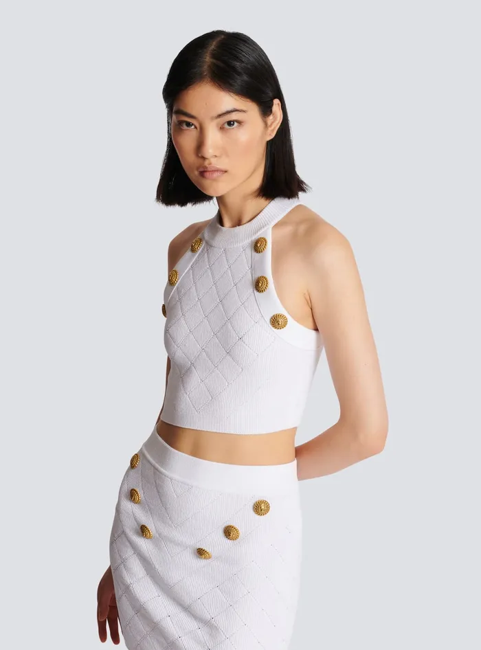Balmain 6button Knit Tank Top White Women Tops And Shirts