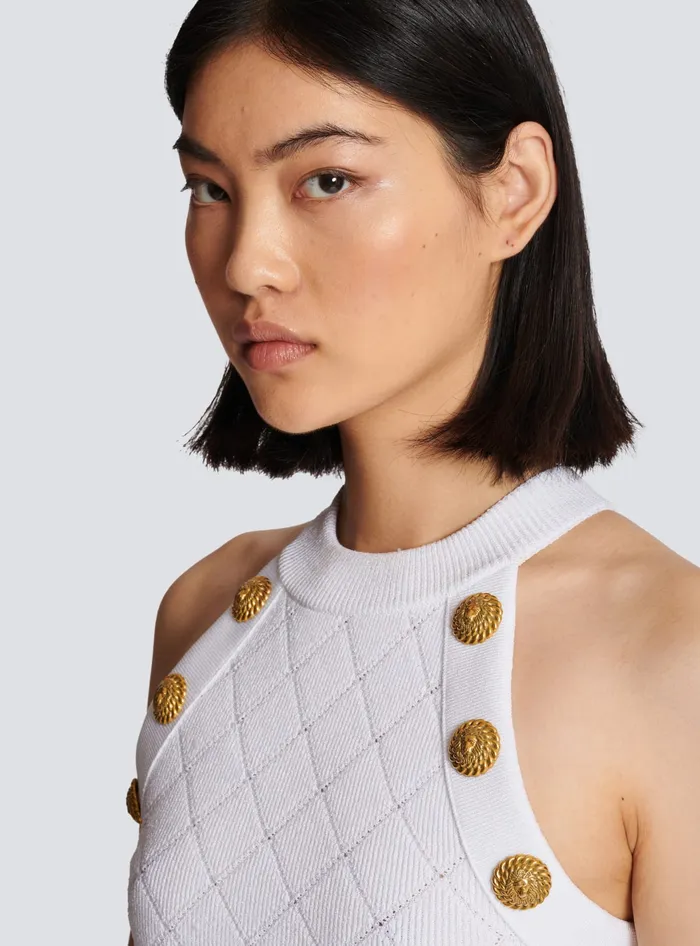 Balmain 6button Knit Tank Top White Women Tops And Shirts