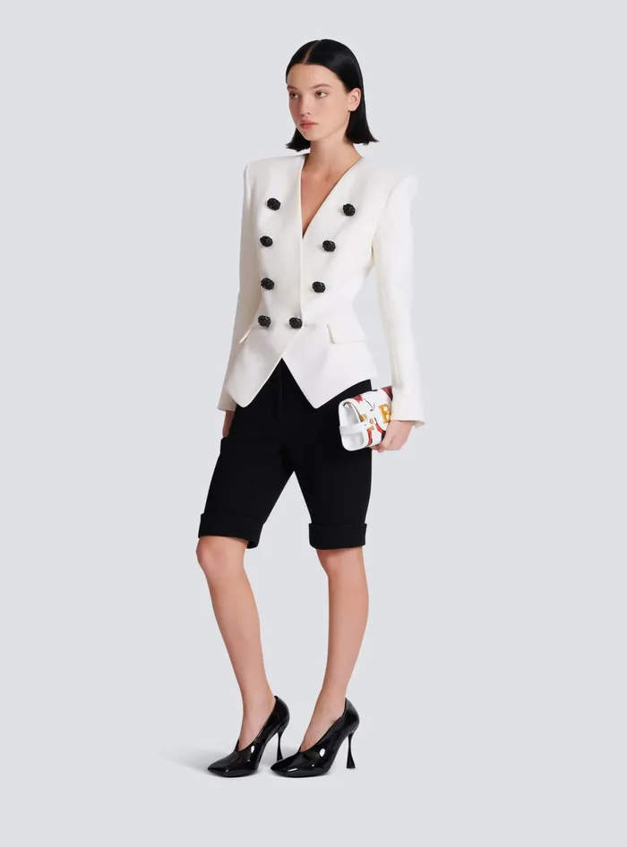 Balmain 8button Double Crepe Jacket White Women Jackets And Blazers