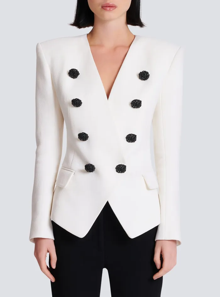 Balmain 8button Double Crepe Jacket White Women Jackets And Blazers