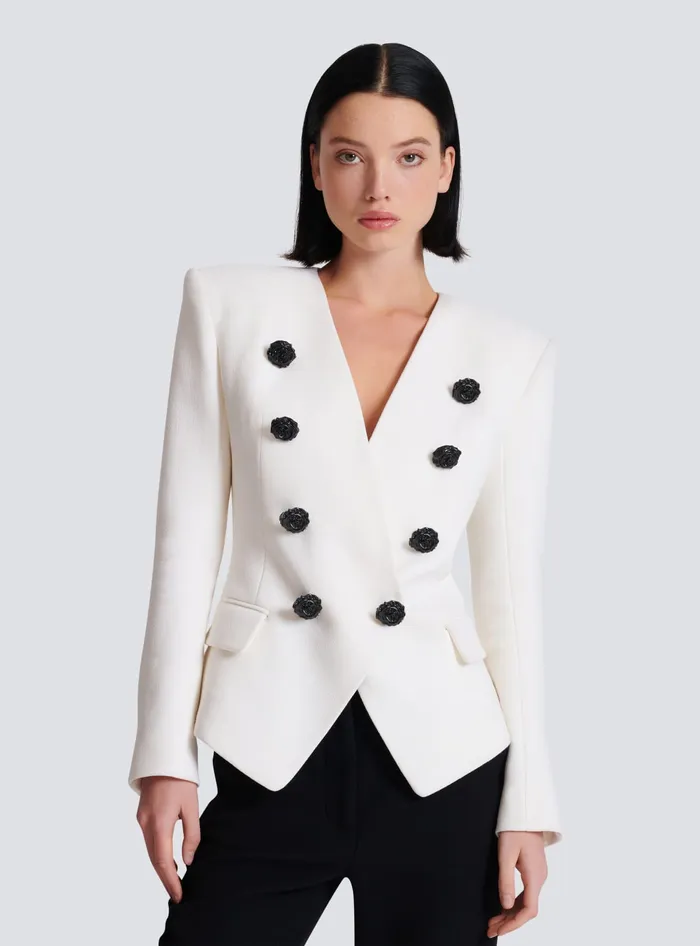 Balmain 8button Double Crepe Jacket White Women Jackets And Blazers