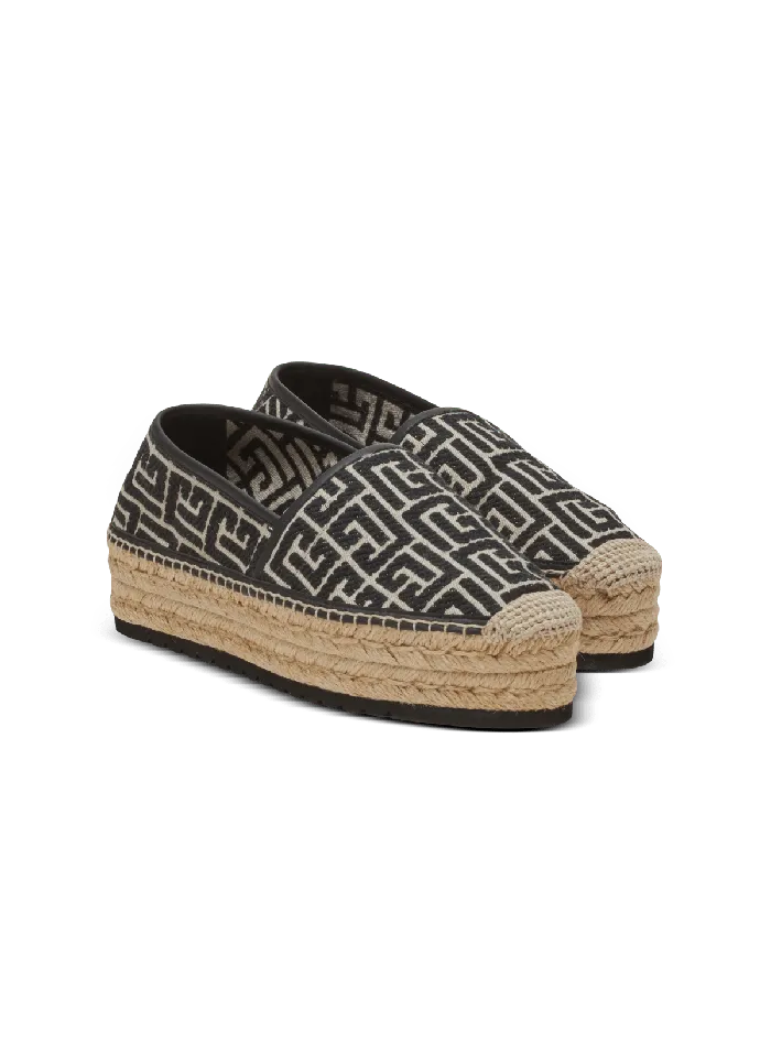 Balmain Alex Espadrilles With Jacquard Monogram Black Men Sandals