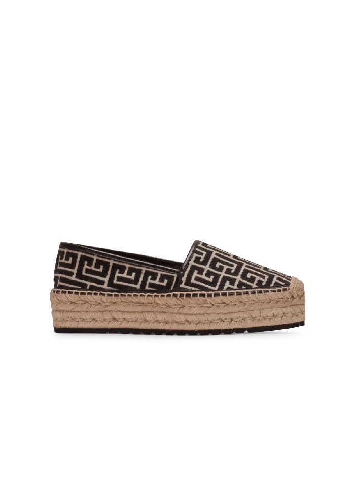 Balmain Alex Espadrilles With Jacquard Monogram Black Women Flat Shoes