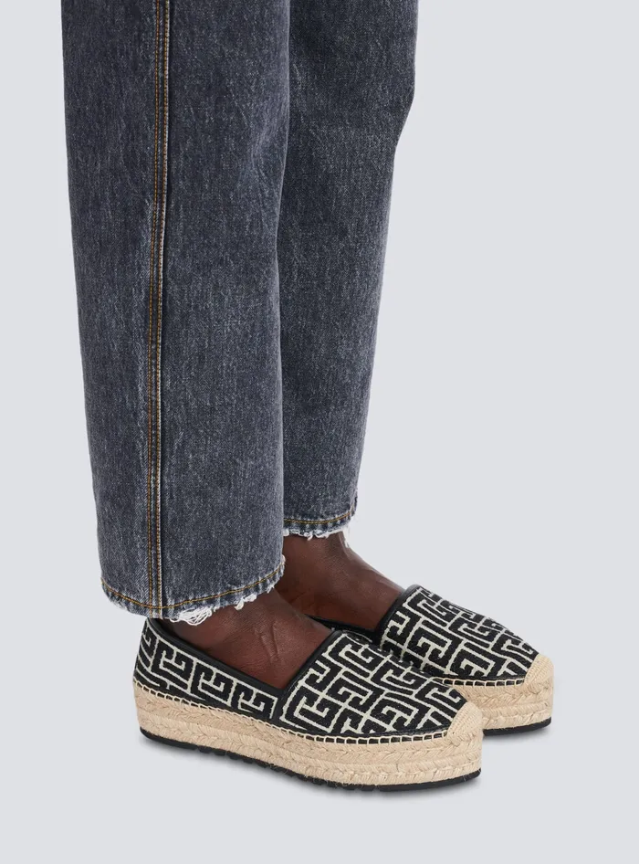 Balmain Alex Espadrilles With Jacquard Monogram Black Women Flat Shoes