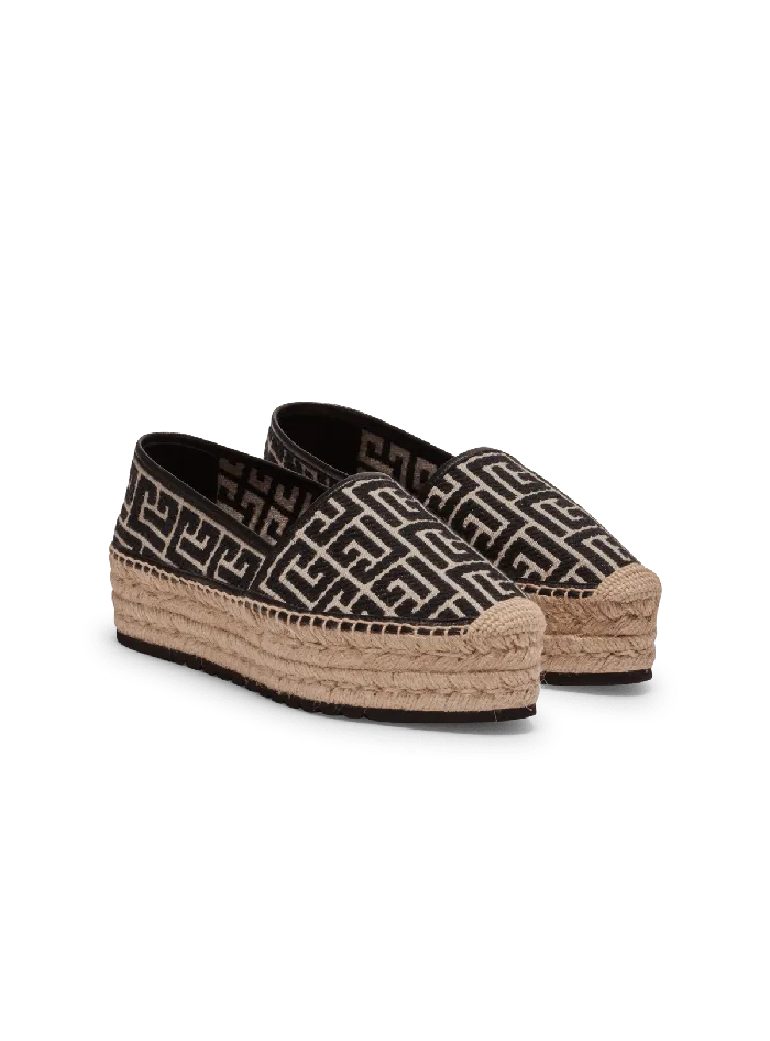Balmain Alex Espadrilles With Jacquard Monogram Black Women Flat Shoes
