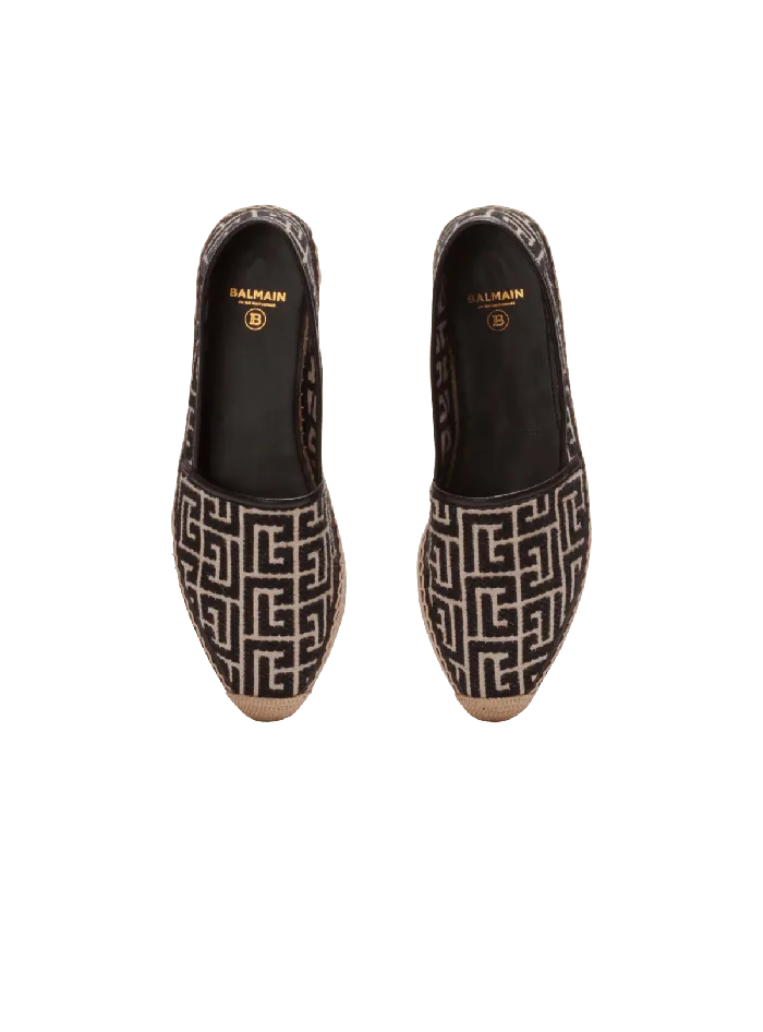 Balmain Alex Espadrilles With Jacquard Monogram Black Women Flat Shoes