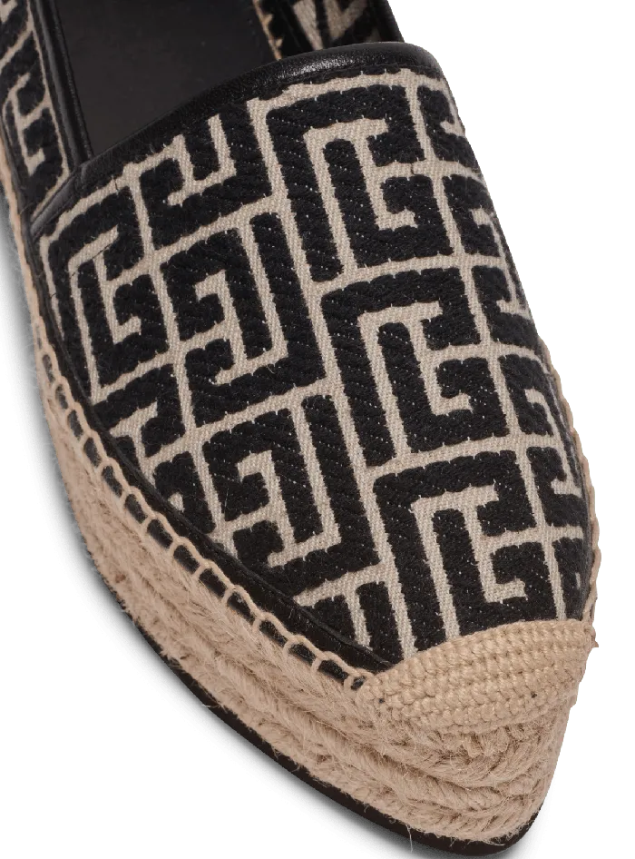 Balmain Alex Espadrilles With Jacquard Monogram Black Women Flat Shoes