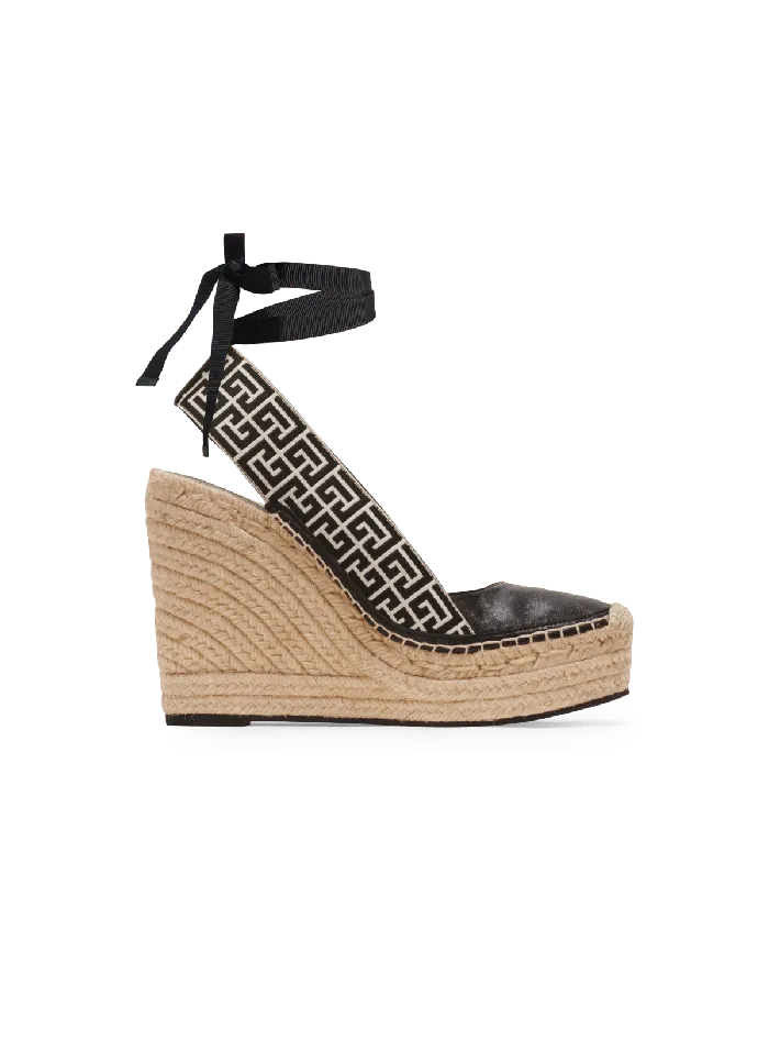 Balmain Alex Monogram Jacquard And Leather Espadrilles Black Women High Heels and Pumps Balmain Alex Monogram Jacquard And Leather Espadrilles Black Women High Heels and Pumps
