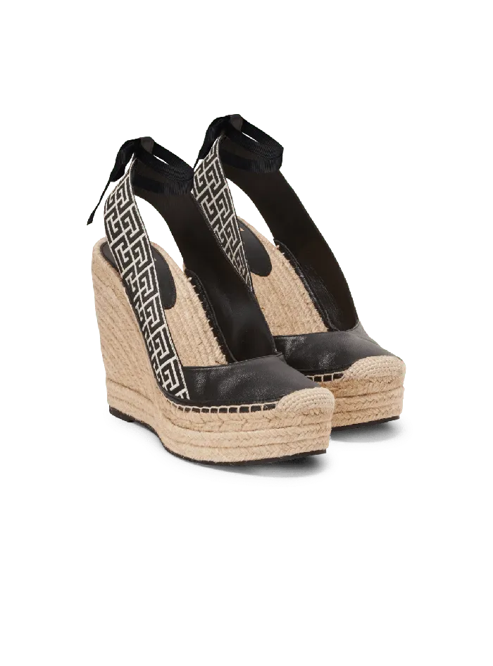 Balmain Alex Monogram Jacquard And Leather Espadrilles Black Women High Heels and Pumps