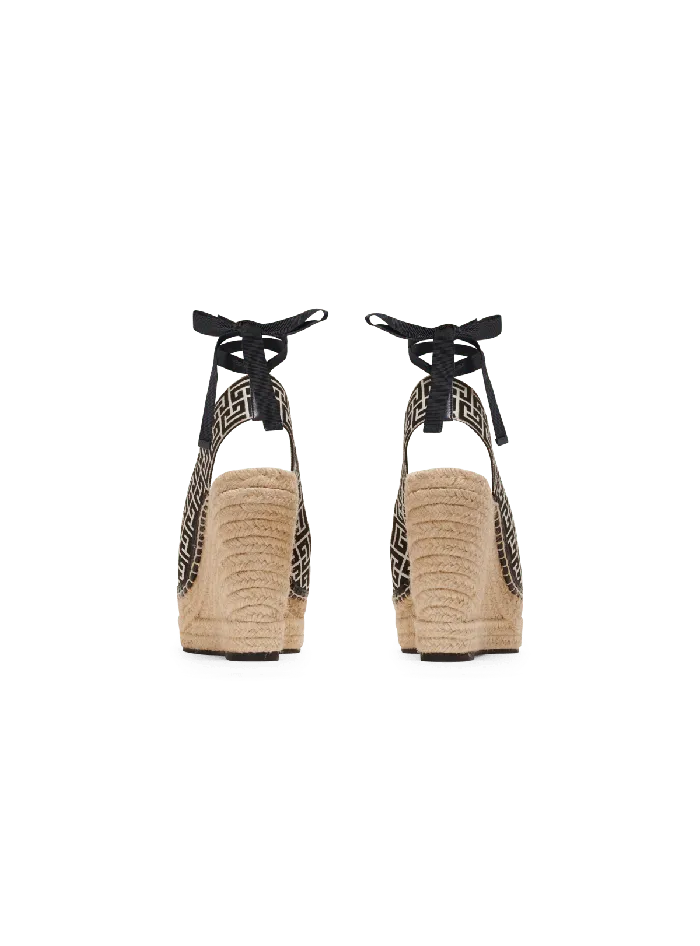 Balmain Alex Monogram Jacquard And Leather Espadrilles Black Women High Heels and Pumps