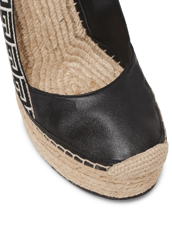Balmain Alex Monogram Jacquard And Leather Espadrilles Black Women High Heels and Pumps