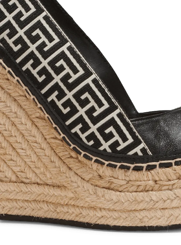 Balmain Alex Monogram Jacquard And Leather Espadrilles Black Women High Heels and Pumps
