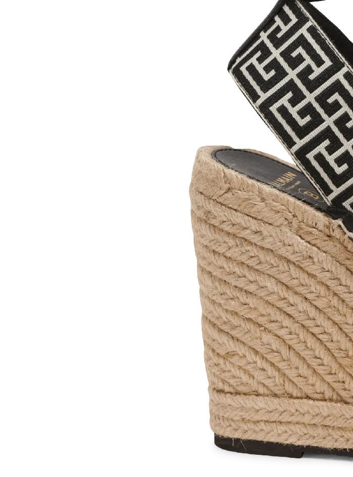 Balmain Alex Monogram Jacquard And Leather Espadrilles Black Women High Heels and Pumps