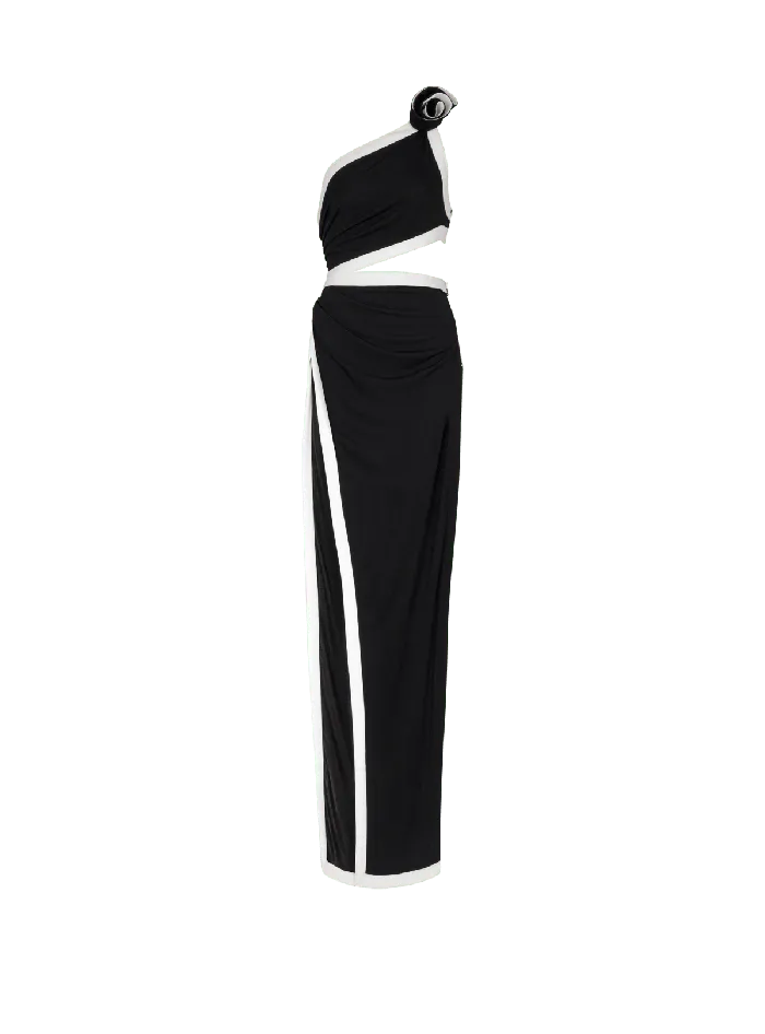 Balmain Asymmetric Dress With Rose Detail Black Women Dresses
