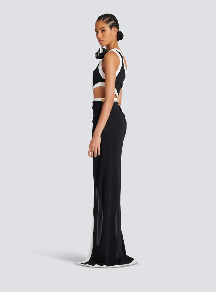Balmain Asymmetric Dress With Rose Detail Black Women Dresses