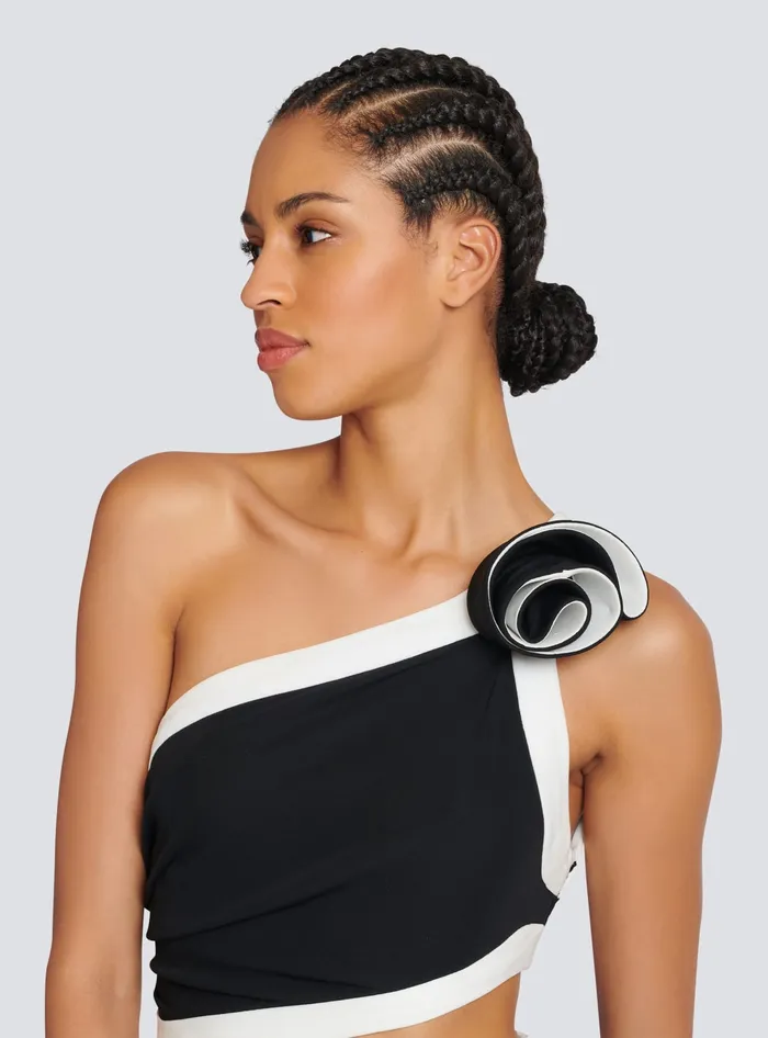 Balmain Asymmetric Dress With Rose Detail Black Women Dresses