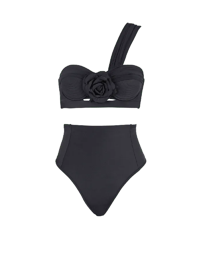 Balmain Asymmetric Twopiece Swimming Costume Black Women Swimwear
