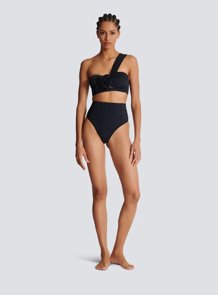 Balmain Asymmetric Twopiece Swimming Costume Black Women Swimwear