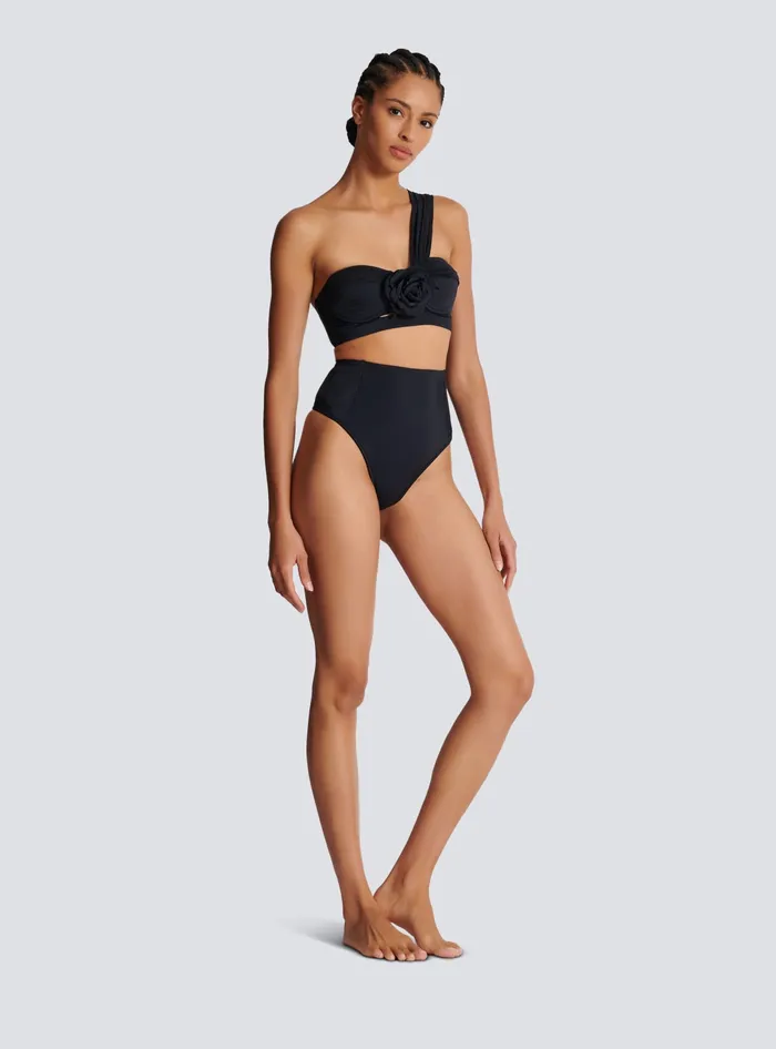 Balmain Asymmetric Twopiece Swimming Costume Black Women Swimwear