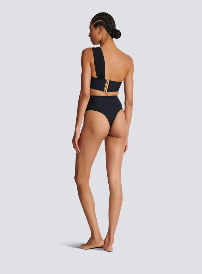 Balmain Asymmetric Twopiece Swimming Costume Black Women Swimwear