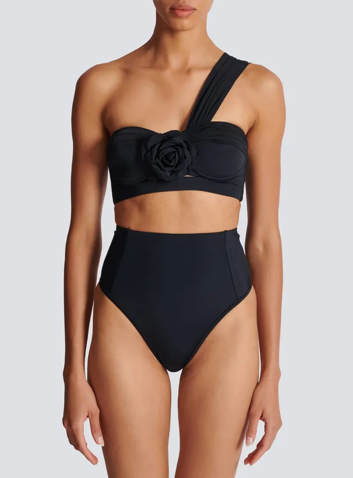 Balmain Asymmetric Twopiece Swimming Costume Black Women Swimwear