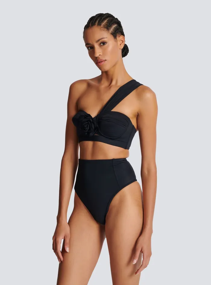 Balmain Asymmetric Twopiece Swimming Costume Black Women Swimwear