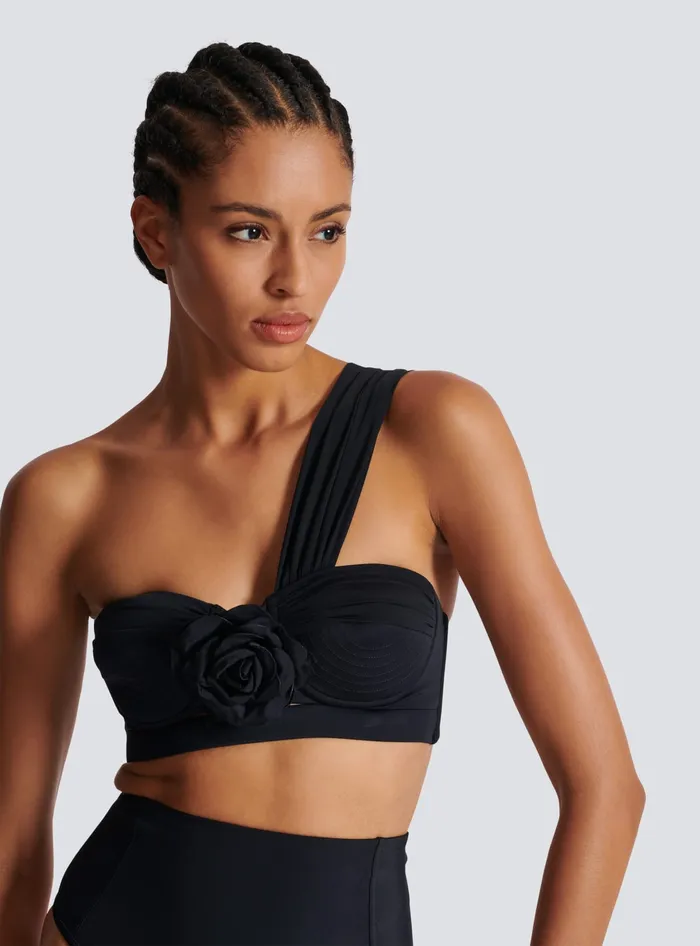 Balmain Asymmetric Twopiece Swimming Costume Black Women Swimwear