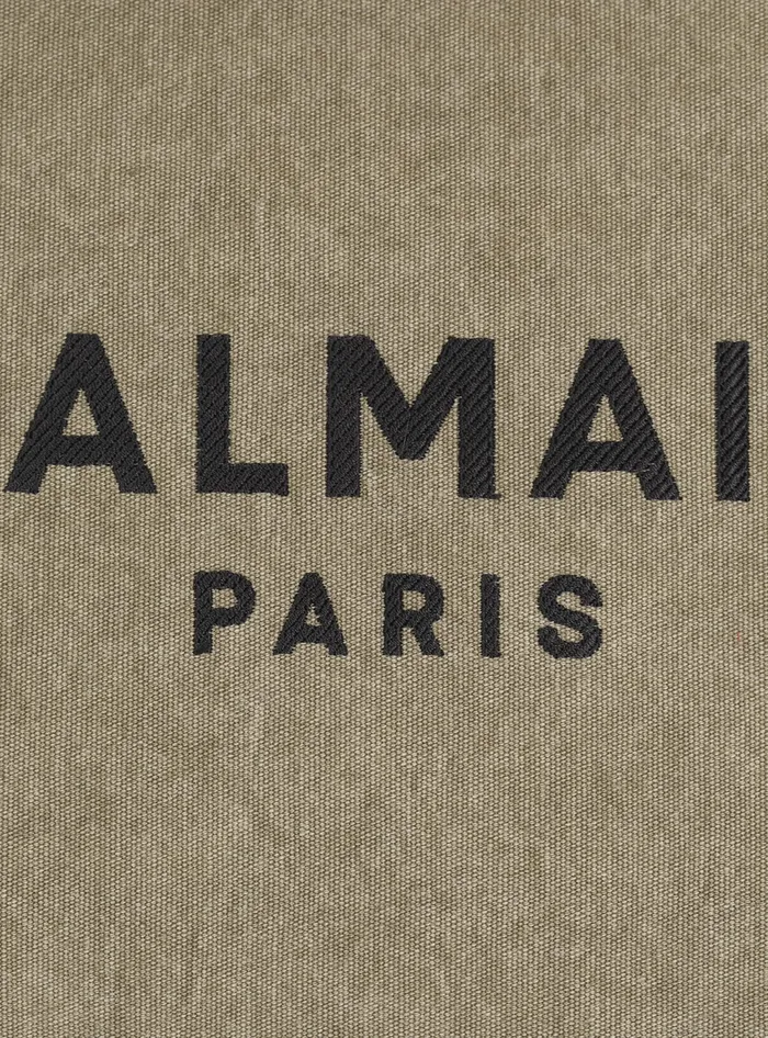 Balmain BArmy 42 Canvas Tote Bag With Leather Details Khaki Women Shoulder Bags