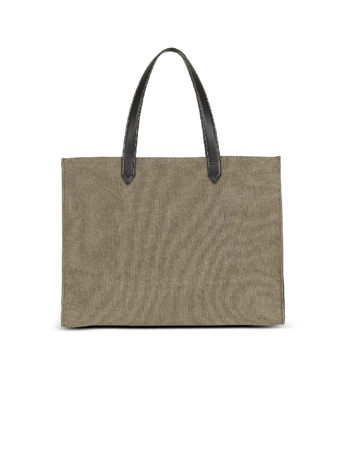 Balmain BArmy 42 Canvas Tote Bag With Leather Details Khaki Women Shoulder Bags