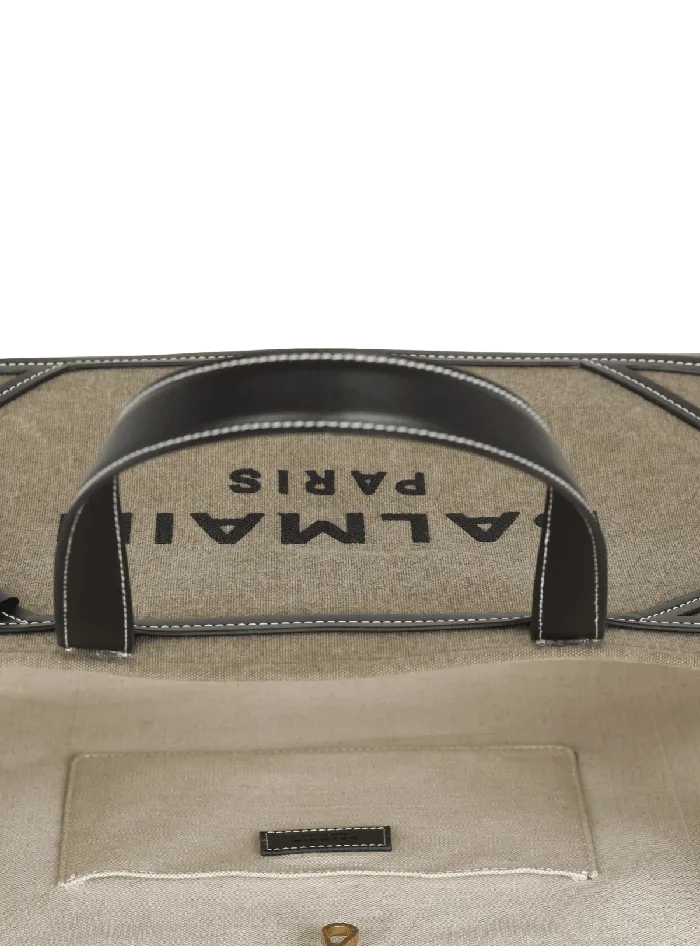 Balmain BArmy 42 Canvas Tote Bag With Leather Details Khaki Women Shoulder Bags