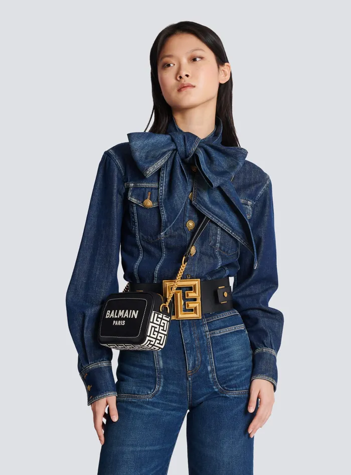 Balmain BArmy Canvas And Leather Clutch Black Women Crossbody Bags