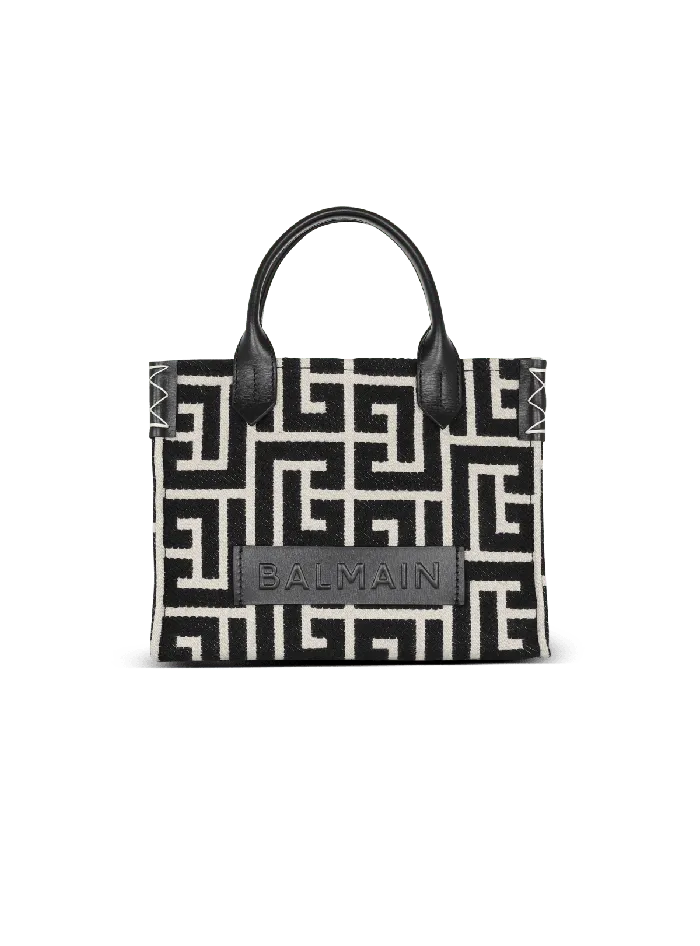 Balmain BArmy Monogrammed Jacquard And Leather Tote Bag Black Women Handbags