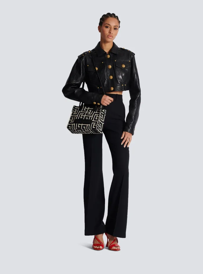 Balmain BArmy Monogrammed Jacquard And Leather Tote Bag Black Women Handbags