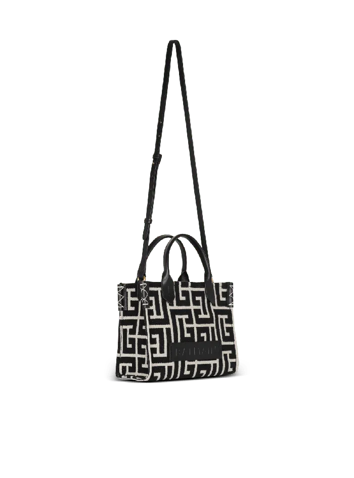 Balmain BArmy Monogrammed Jacquard And Leather Tote Bag Black Women Handbags