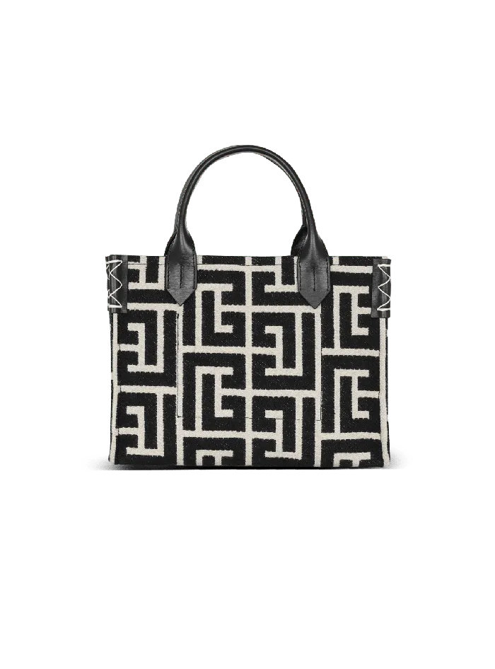Balmain BArmy Monogrammed Jacquard And Leather Tote Bag Black Women Handbags